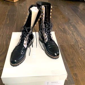 Rodarte Patent and Black Leather Combat Boots - 8